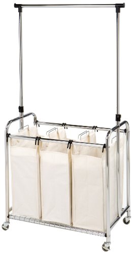 Seville Classics 3-Bag Laundry Sorter with Hanging Bar